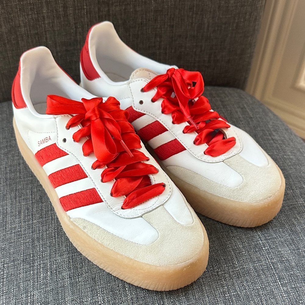 Adidas Samba Red and White Athletic Shoes